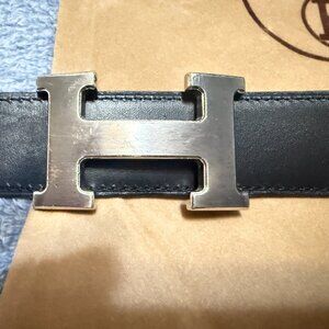$1995 Authentic HERMES Paris Made in FRANCE Men's Black-White Leather Belt Sz.95